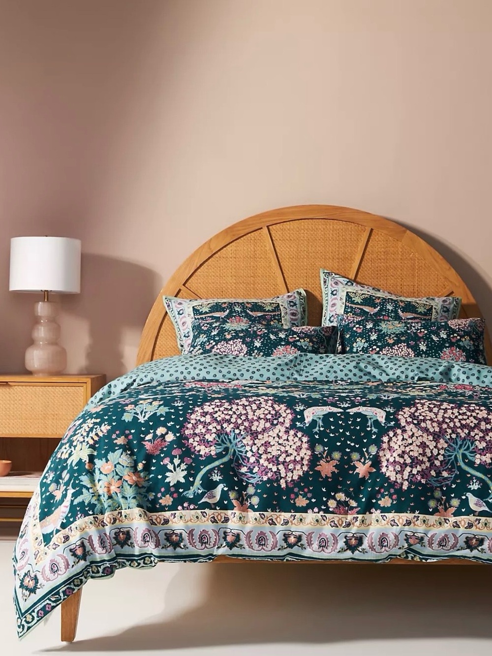 Anthropologie Darby Teal and Pink Floral Duvet Cover